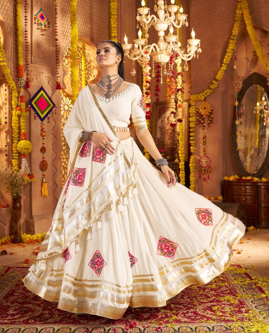 11005 - Marvelous White Embroidered Navratri Wear Lehenga Choli With Dupatta